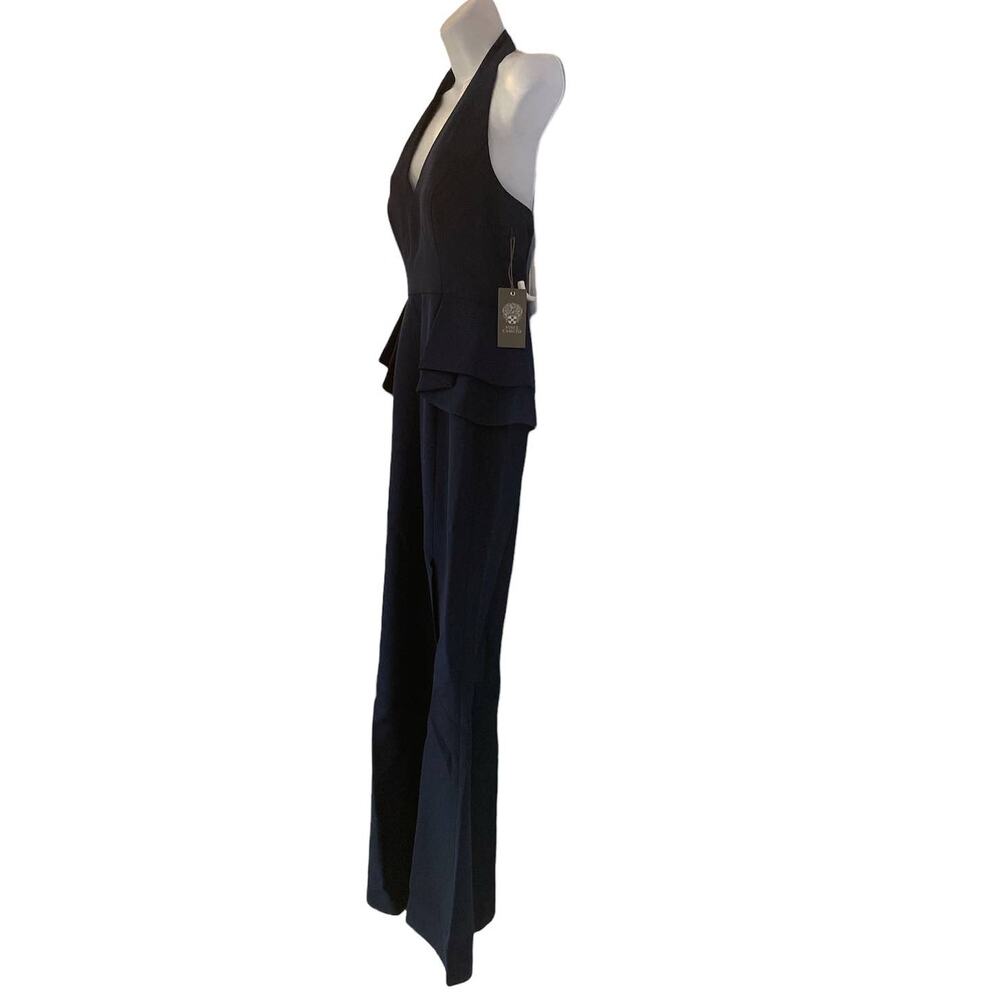 Vince Camuto Peplum Fluted Halter Gown Navy Formal Maxi Prom MOB Black Tie Dress - Picture 5 of 11